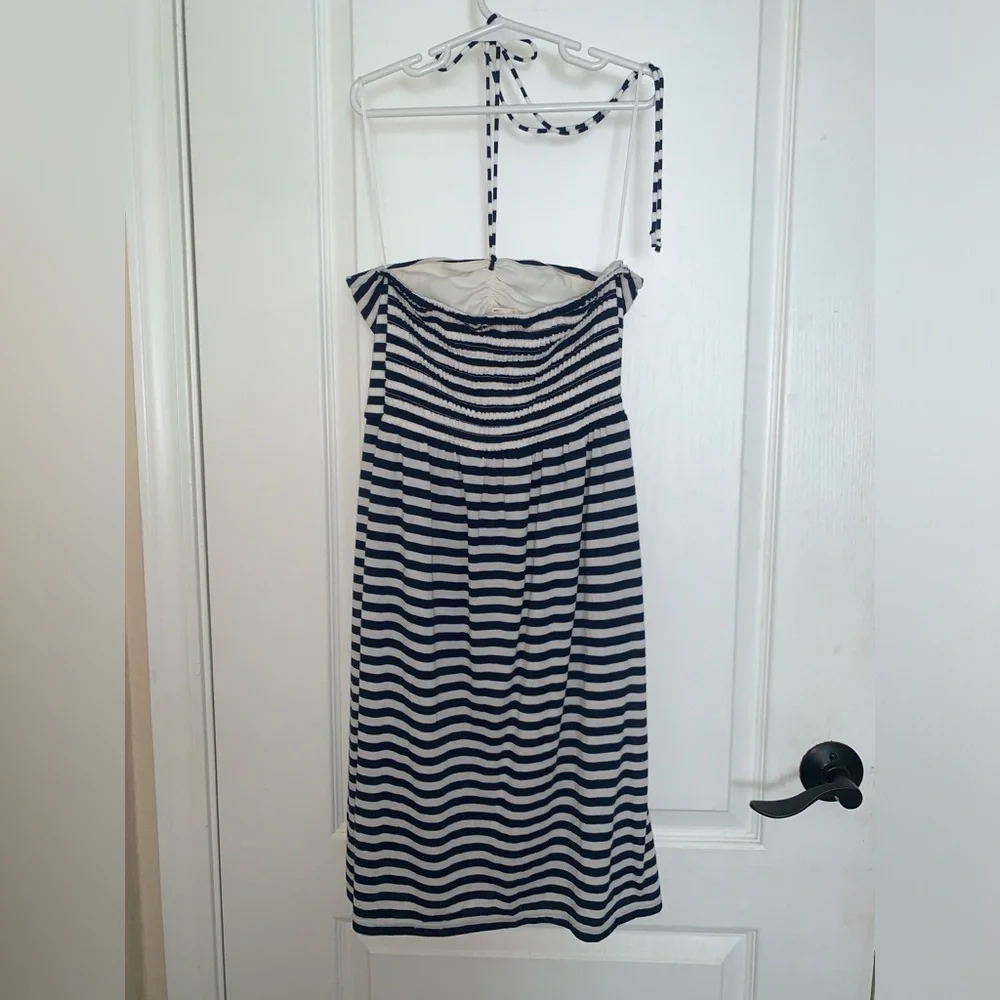 American Eagle Outfitters Strapless Navy/White Striped Mini Dress - Small